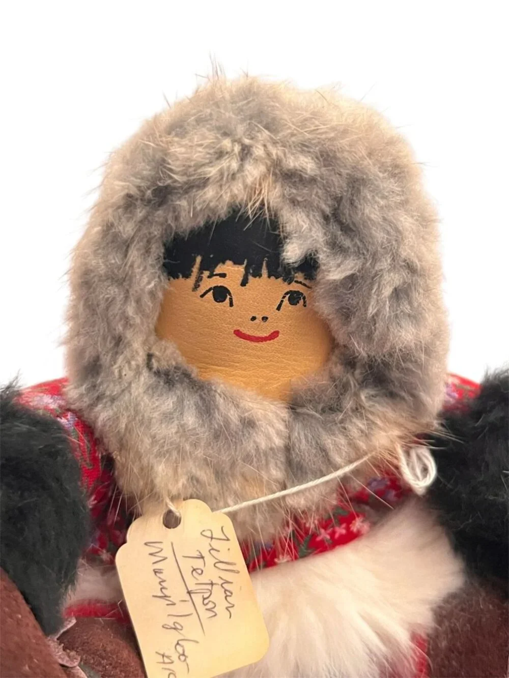 Authentic Native Handicraft From Alaska Inuit Doll Handpainted Fur-trimmed Parka